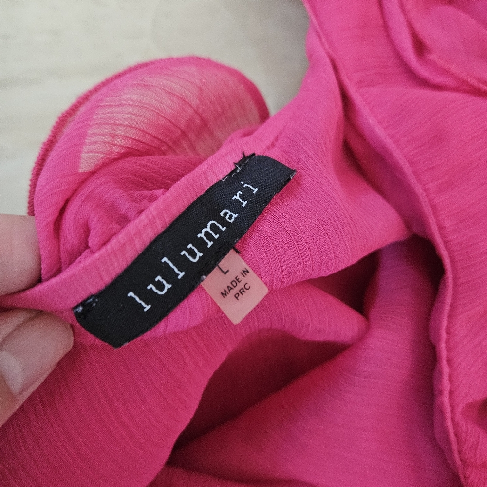 Pink Ruffled One-Shoulder Top Size L - Picture 3 of 14